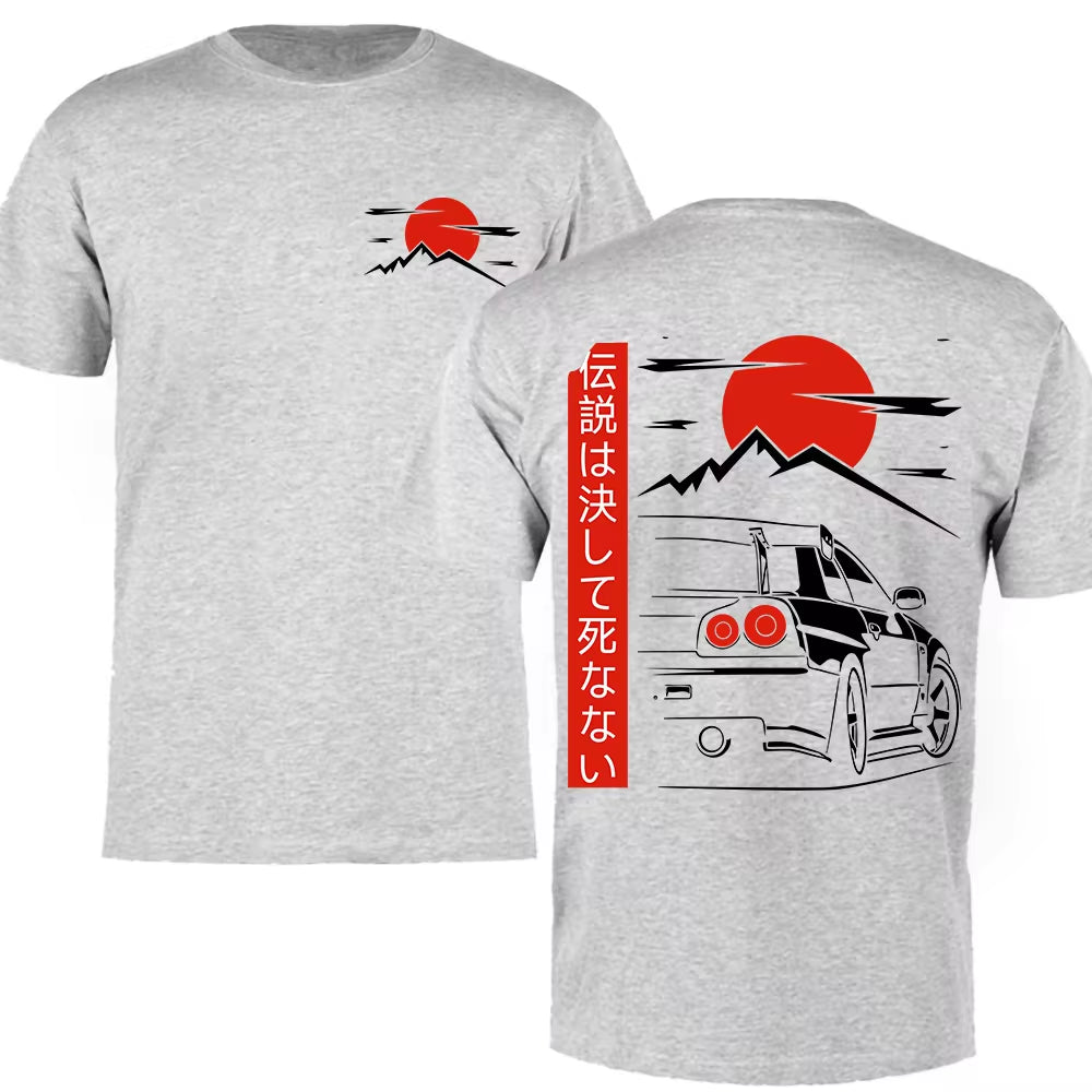 Japanese Style Car JDM Culture GTR Racing T Shirts Back Print Street Wear Original Design Oversized 100% Cotton Tops Tee Homme