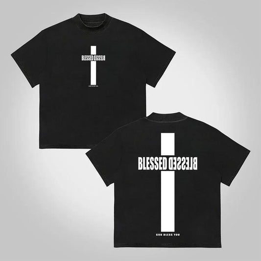 Vintage Blessed Cross God Bless You Graphic T-Shirt Retro Vintage Streetwear Oldschool Trap Star Hellstar Style Unisex Oversize YEK Acid Heavyweight Cotton