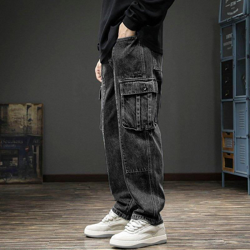 Cargo Stacked Denim Jeans for Men - Vintage 2000'S Y2K Style - Loose, Men'S Jeans Menswear Pants Baggy Cargos Pocket Retro