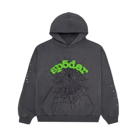 Sp5Der Hoodie Men'S Sweatshirt, Green Spider Graphic, Oversized Streetwear, Casual Cotton Blend, Trendy Fashion for All Seasons.