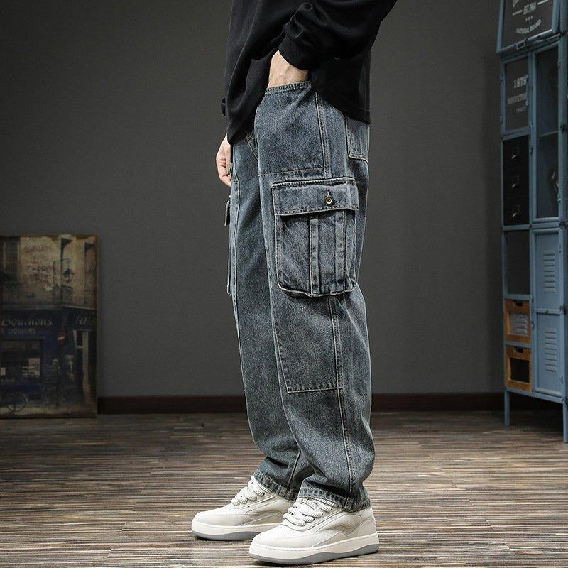 Cargo Stacked Denim Jeans for Men - Vintage 2000'S Y2K Style - Loose, Men'S Jeans Menswear Pants Baggy Cargos Pocket Retro