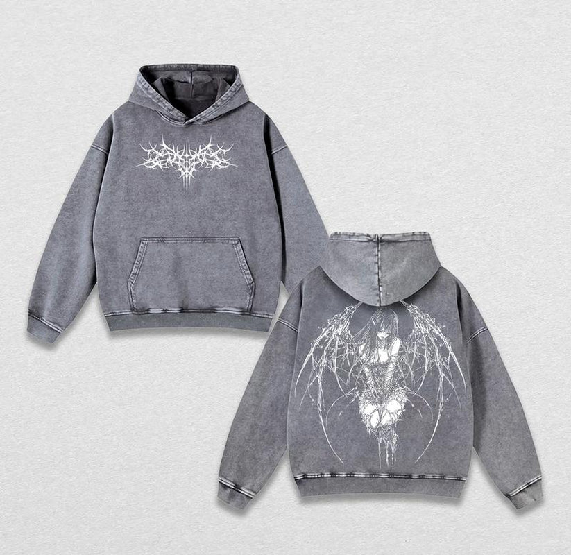 Gothic Y2K Anime Angel Cotton Hoodie, Gothic Hoodie, Cotton Hoodie, Y2K Clothing, Menswear Oversized Sweatshirts Tops Casual Crewneck Natural Animal