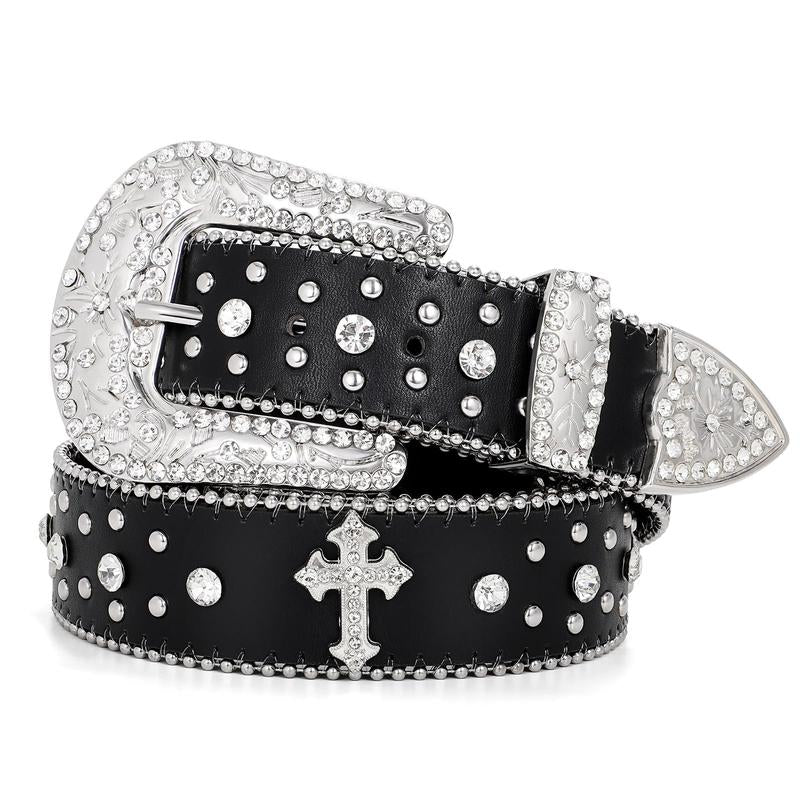 Rhinestone Belt Y2K Bling Leather Belt Western Cowboy Cowgirl Belts for Men Women