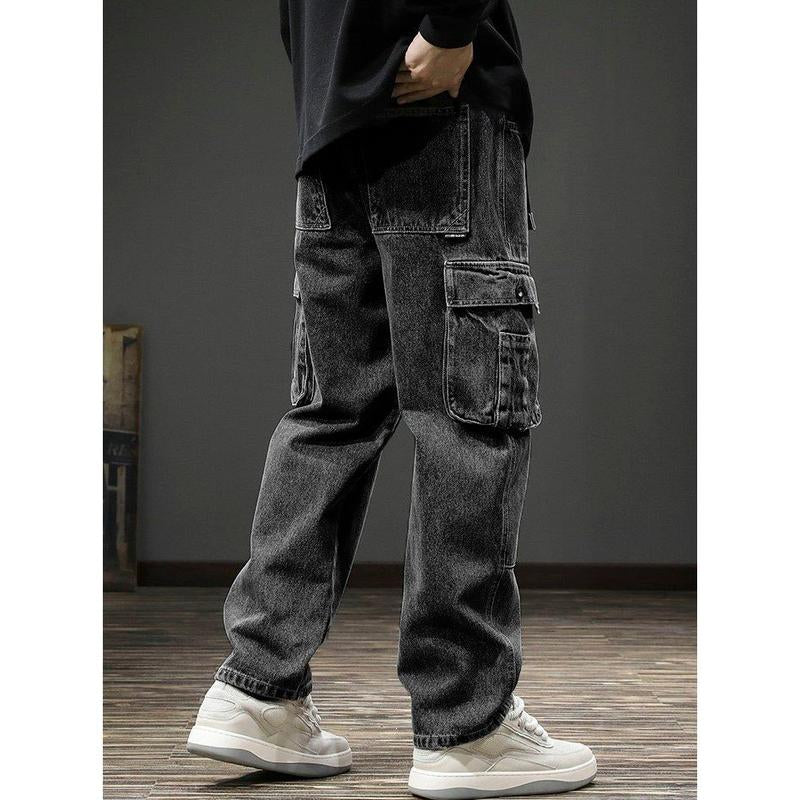 Cargo Stacked Denim Jeans for Men - Vintage 2000'S Y2K Style - Loose, Men'S Jeans Menswear Pants Baggy Cargos Pocket Retro